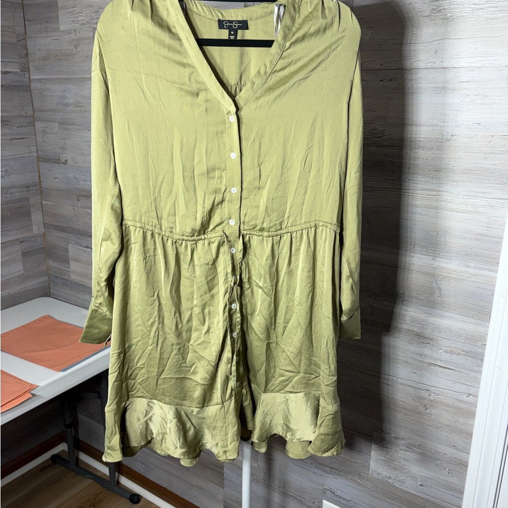 Elegant Long Sleeve Olive Dress 757